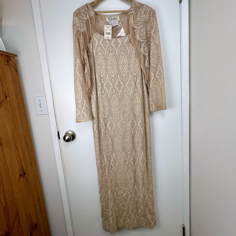 Cartise International Vintage Made In Canada Lacy Maxi Dress Set size 4/S Gold